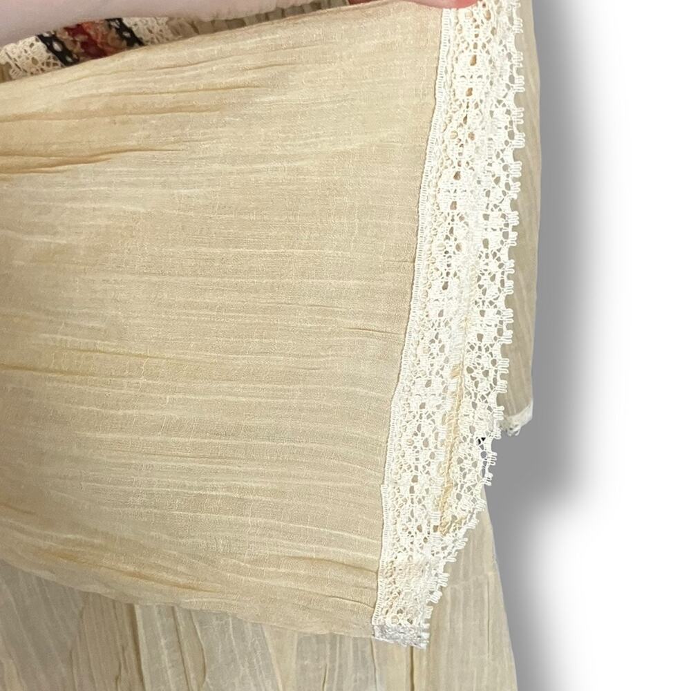 Vintage Sheer Peasant Blouse Boho Lace Trim Cream Top Size Large - Picture 4 of 7